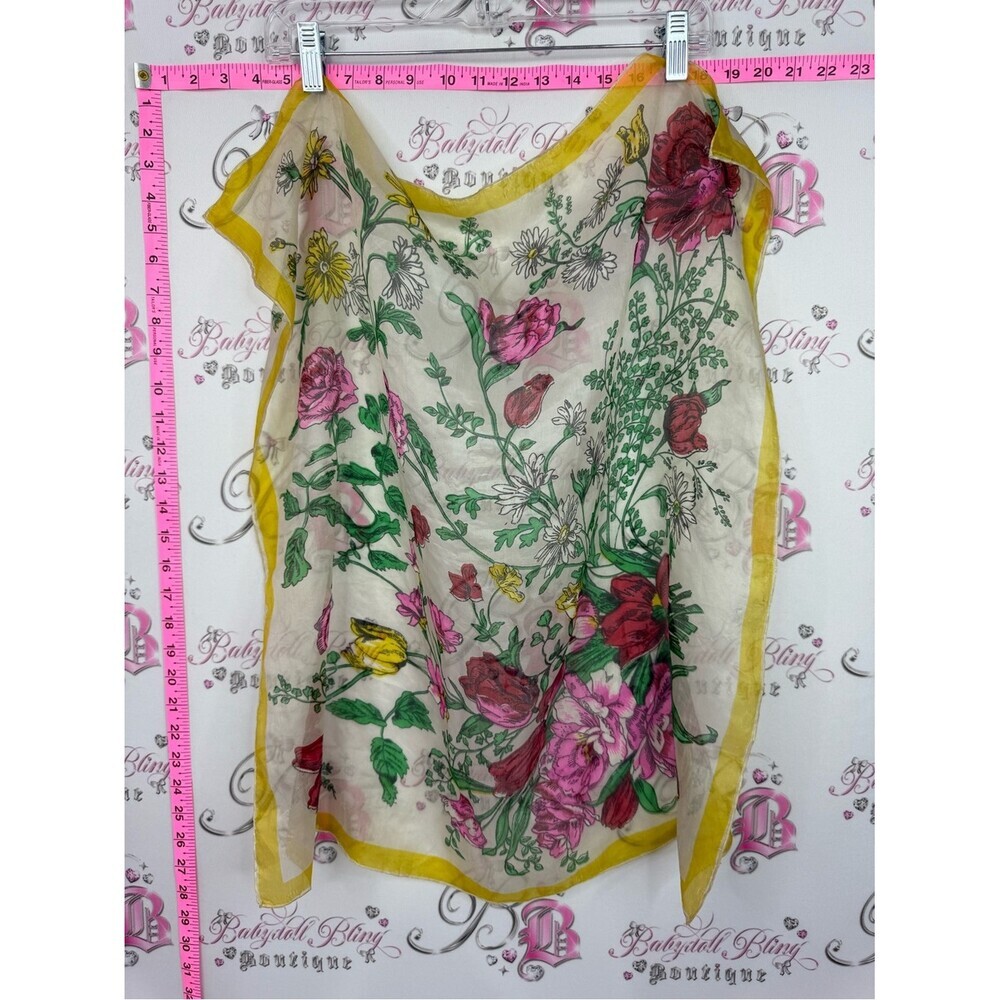 Scarf Pure silk Floral Women's Blouse - Cream with Pink & Green Floral Print
